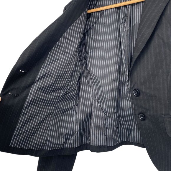 Express Design Studio Womens Blazer 12 Black Pinstripe Cropped Jacket Tailored - Picture 15 of 16